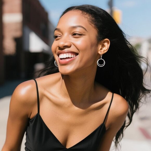 Sterling Silver Circle Leverback Textured Drop Hammered Earrings for Women - Picture 7 of 7